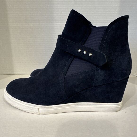 WOMENS PAOLO FRESHTON WEDGE SNEAKERS SIZE 8.5 M BLUE LEATHER SUEDE - Picture 5 of 12